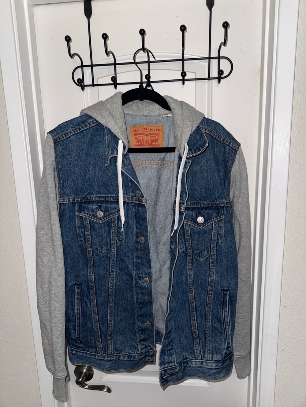 Levi's Blue Denim Jacket with Grey Hood and Sleeves